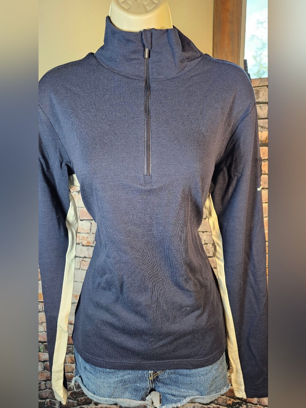 We Norwegians W Sz XL 1/4 Zip Base Layer Navy 96% Superfine Merino Wool NWT